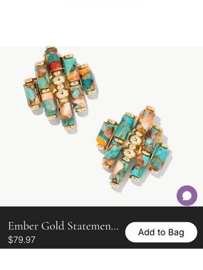 Kendra Scott Ember Gold Earrings Bronze-Veined Turquoise and Red Coral